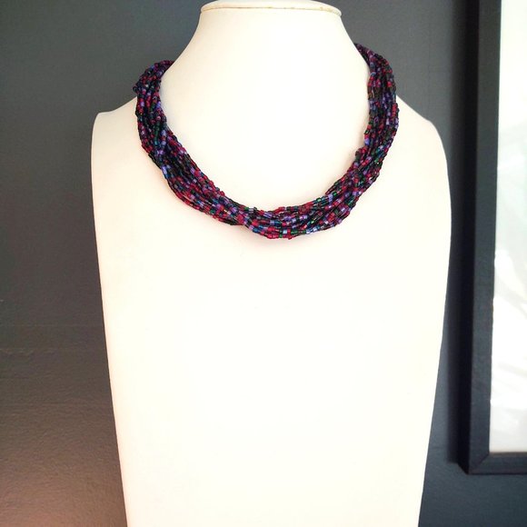 Multi strand multi colored bugle bead necklace - Picture 2 of 12